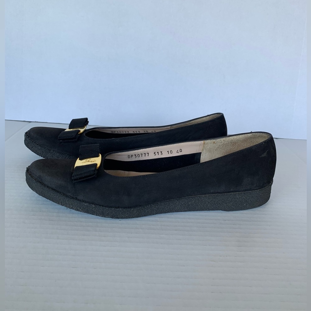 Salvatore Ferragamo Black Loafers with Gold Buckle